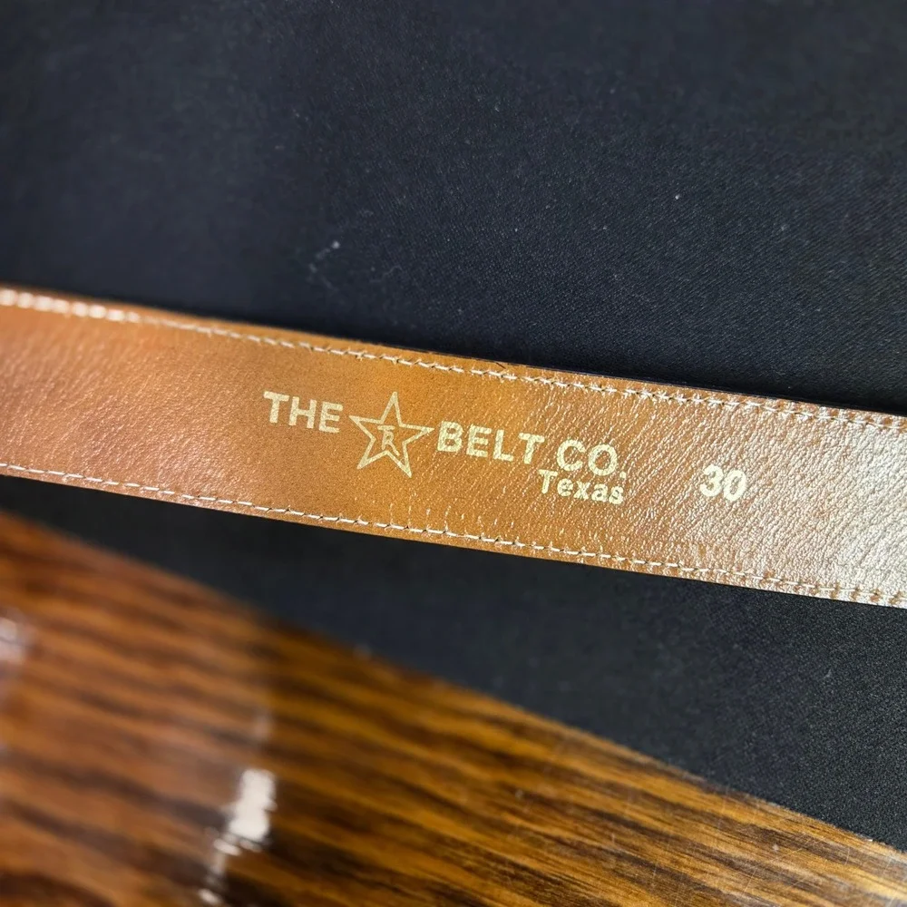 The Belt Co Texas Leather Western Belt Southwestern Inlay 30 Tan Silver Buckle